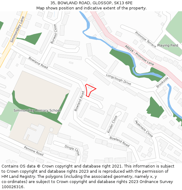 35, BOWLAND ROAD, GLOSSOP, SK13 6PE: Location map and indicative extent of plot