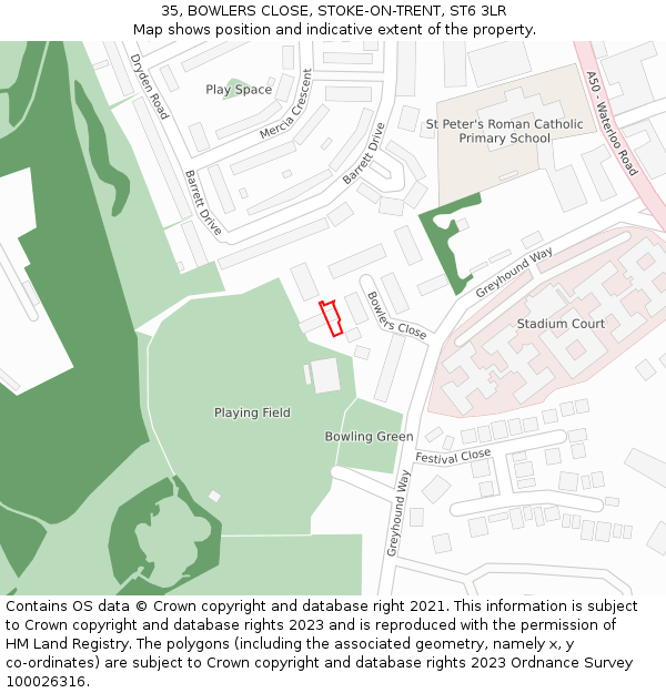 35, BOWLERS CLOSE, STOKE-ON-TRENT, ST6 3LR: Location map and indicative extent of plot