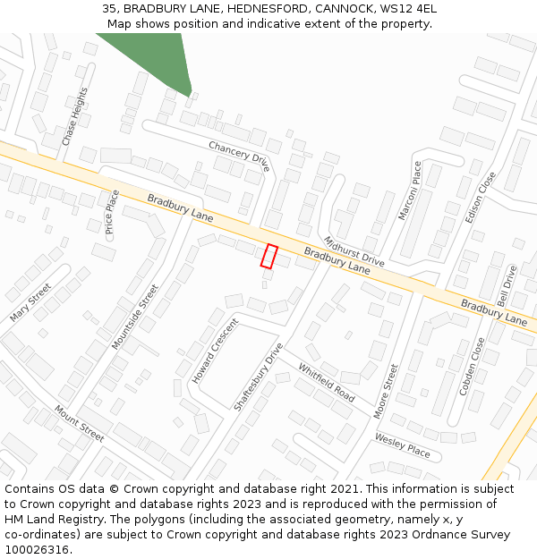 35, BRADBURY LANE, HEDNESFORD, CANNOCK, WS12 4EL: Location map and indicative extent of plot