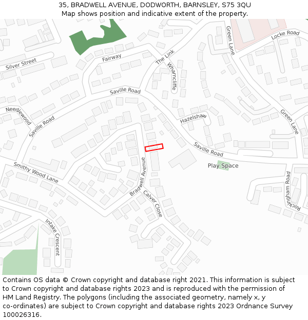 35, BRADWELL AVENUE, DODWORTH, BARNSLEY, S75 3QU: Location map and indicative extent of plot