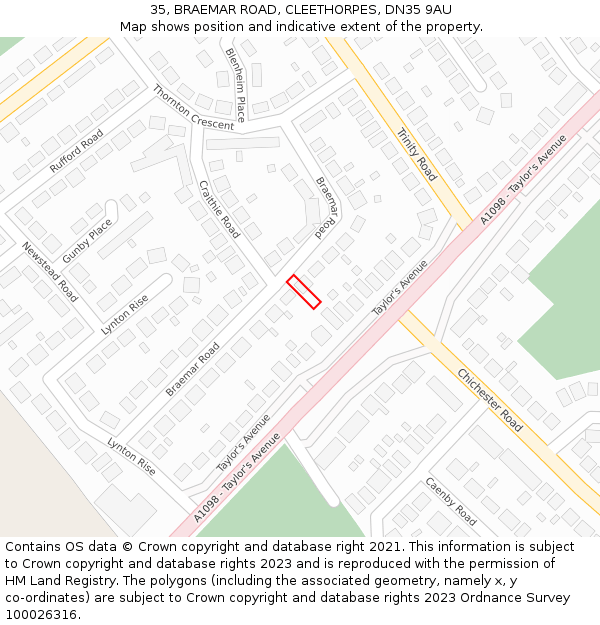 35, BRAEMAR ROAD, CLEETHORPES, DN35 9AU: Location map and indicative extent of plot