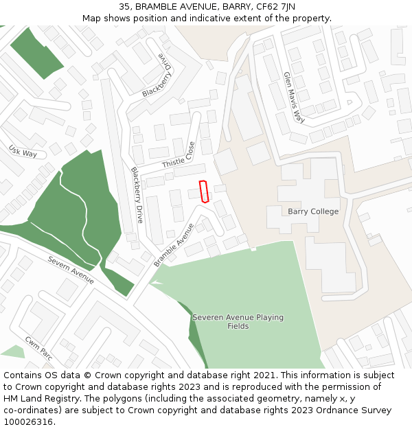 35, BRAMBLE AVENUE, BARRY, CF62 7JN: Location map and indicative extent of plot