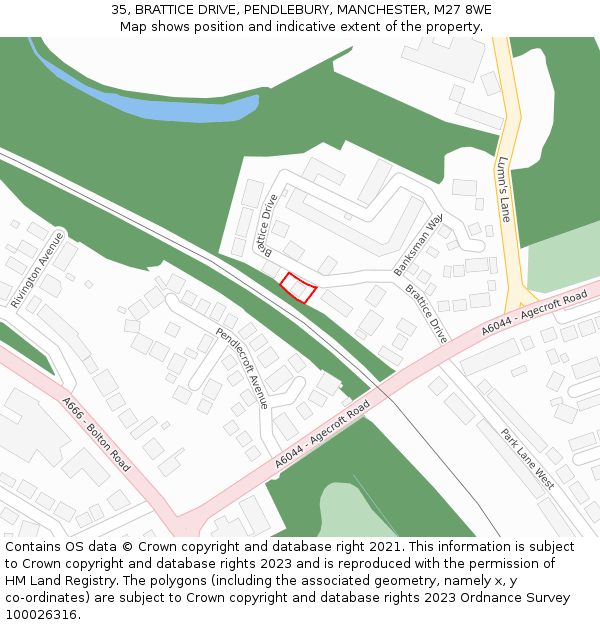 35, BRATTICE DRIVE, PENDLEBURY, MANCHESTER, M27 8WE: Location map and indicative extent of plot