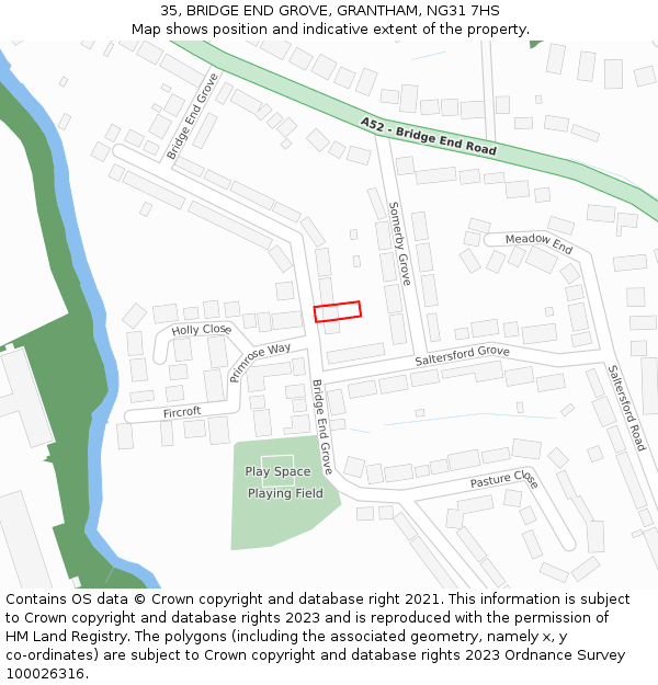 35, BRIDGE END GROVE, GRANTHAM, NG31 7HS: Location map and indicative extent of plot