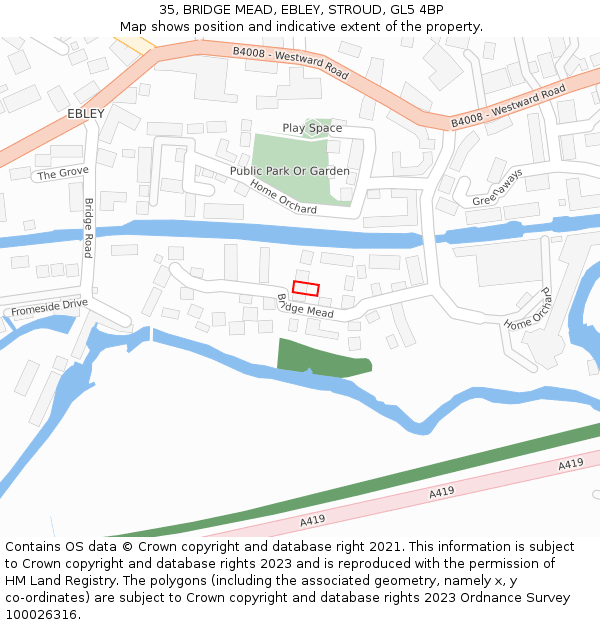 35, BRIDGE MEAD, EBLEY, STROUD, GL5 4BP: Location map and indicative extent of plot