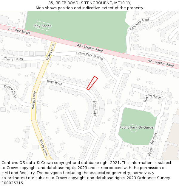 35, BRIER ROAD, SITTINGBOURNE, ME10 1YJ: Location map and indicative extent of plot