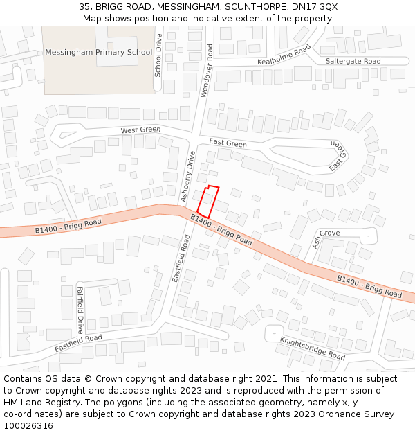 35, BRIGG ROAD, MESSINGHAM, SCUNTHORPE, DN17 3QX: Location map and indicative extent of plot