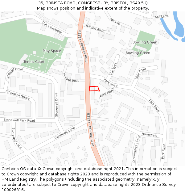 35, BRINSEA ROAD, CONGRESBURY, BRISTOL, BS49 5JQ: Location map and indicative extent of plot