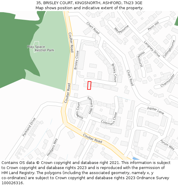 35, BRISLEY COURT, KINGSNORTH, ASHFORD, TN23 3GE: Location map and indicative extent of plot