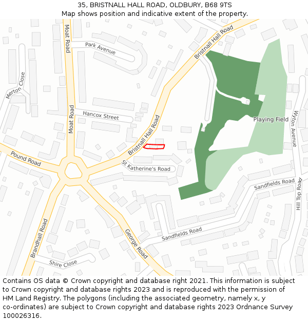 35, BRISTNALL HALL ROAD, OLDBURY, B68 9TS: Location map and indicative extent of plot