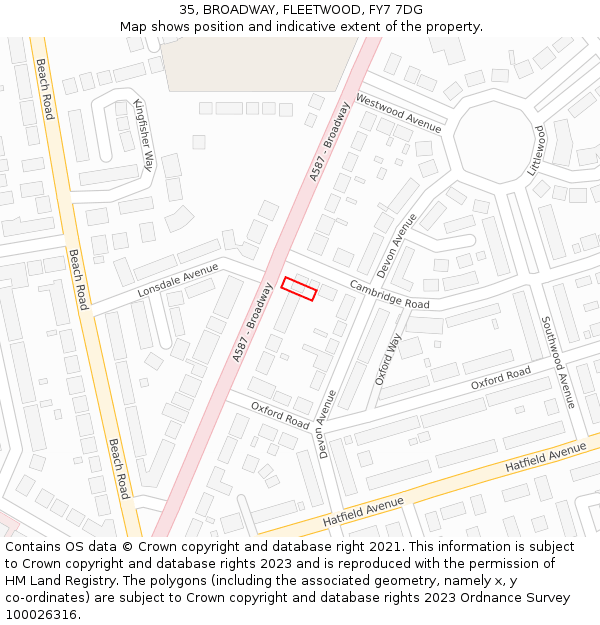 35, BROADWAY, FLEETWOOD, FY7 7DG: Location map and indicative extent of plot