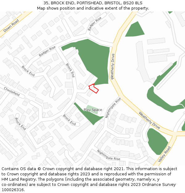 35, BROCK END, PORTISHEAD, BRISTOL, BS20 8LS: Location map and indicative extent of plot