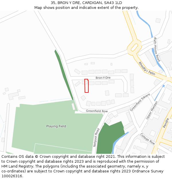 35, BRON Y DRE, CARDIGAN, SA43 1LD: Location map and indicative extent of plot