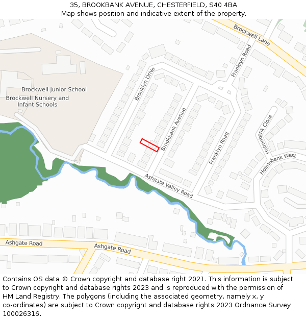 35, BROOKBANK AVENUE, CHESTERFIELD, S40 4BA: Location map and indicative extent of plot