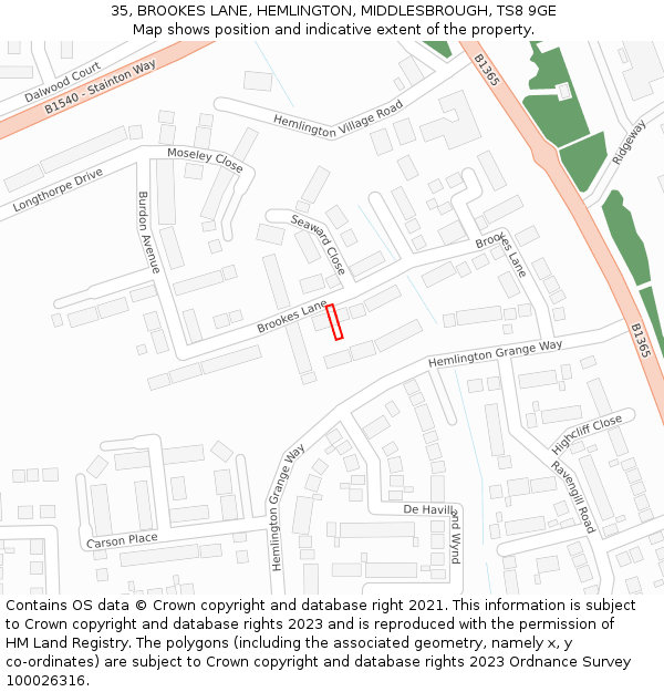 35, BROOKES LANE, HEMLINGTON, MIDDLESBROUGH, TS8 9GE: Location map and indicative extent of plot