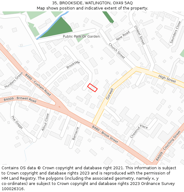 35, BROOKSIDE, WATLINGTON, OX49 5AQ: Location map and indicative extent of plot