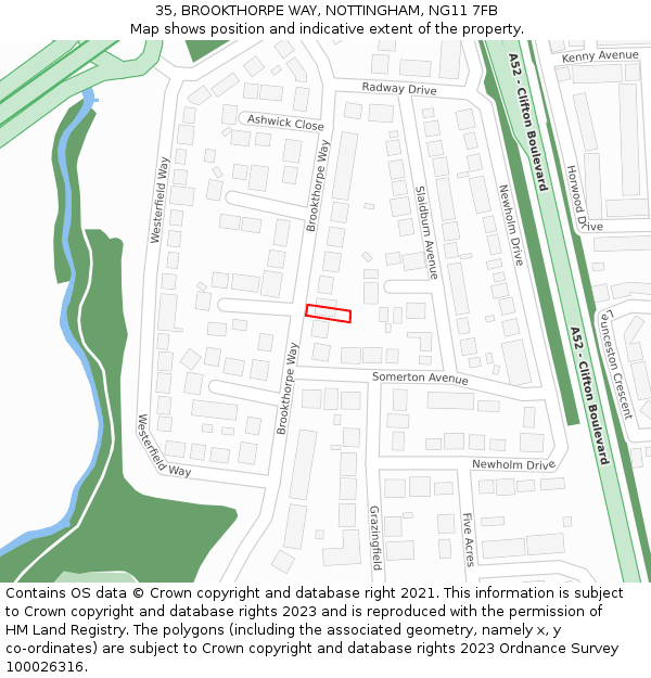 35, BROOKTHORPE WAY, NOTTINGHAM, NG11 7FB: Location map and indicative extent of plot