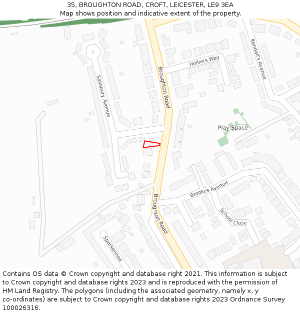 35, BROUGHTON ROAD, CROFT, LEICESTER, LE9 3EA: Location map and indicative extent of plot