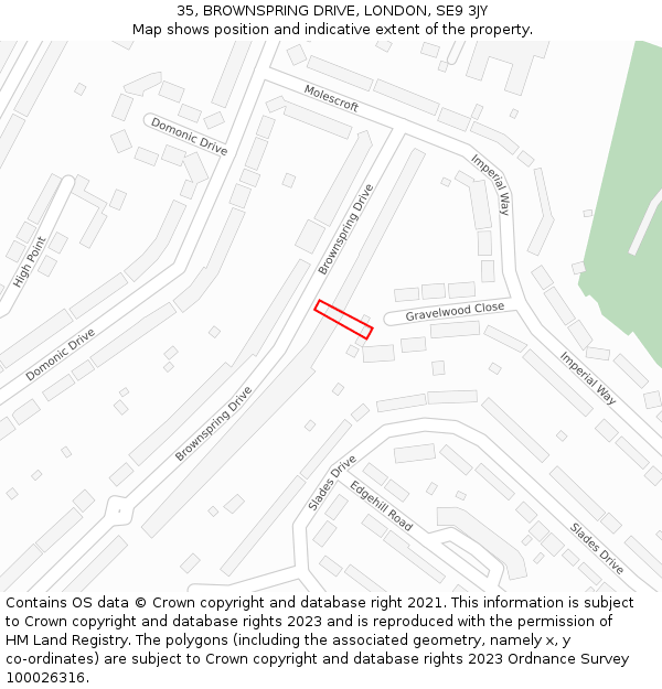 35, BROWNSPRING DRIVE, LONDON, SE9 3JY: Location map and indicative extent of plot