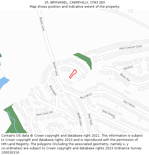 35, BRYNAWEL, CAERPHILLY, CF83 2EX: Location map and indicative extent of plot