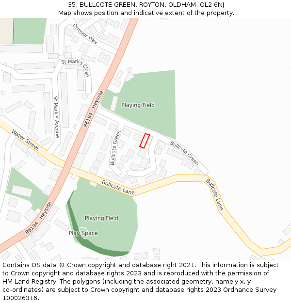 35, BULLCOTE GREEN, ROYTON, OLDHAM, OL2 6NJ: Location map and indicative extent of plot