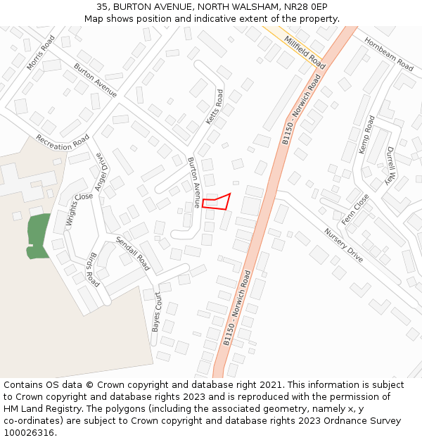 35, BURTON AVENUE, NORTH WALSHAM, NR28 0EP: Location map and indicative extent of plot