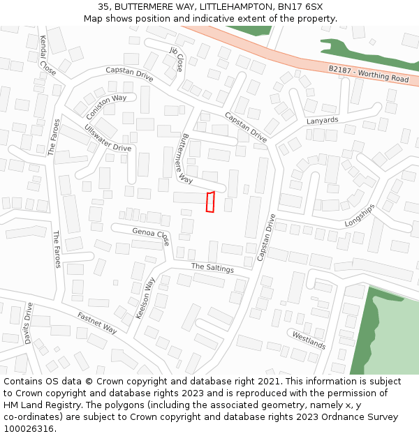 35, BUTTERMERE WAY, LITTLEHAMPTON, BN17 6SX: Location map and indicative extent of plot