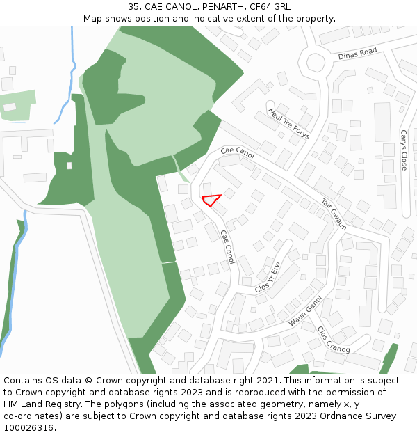 35, CAE CANOL, PENARTH, CF64 3RL: Location map and indicative extent of plot