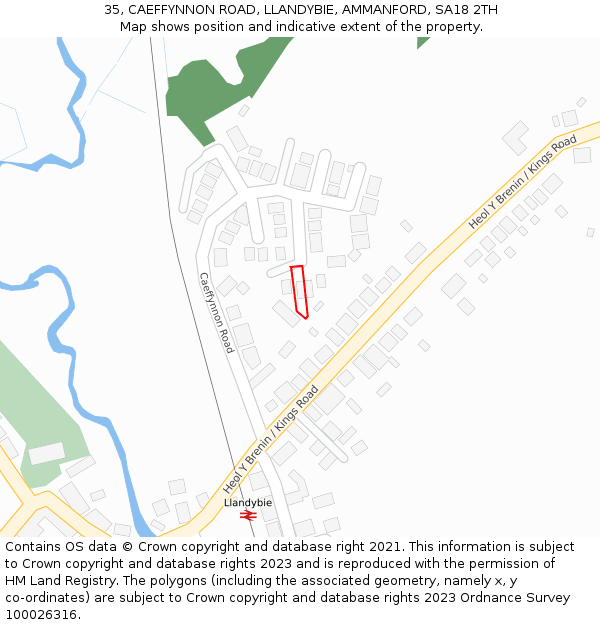 35, CAEFFYNNON ROAD, LLANDYBIE, AMMANFORD, SA18 2TH: Location map and indicative extent of plot