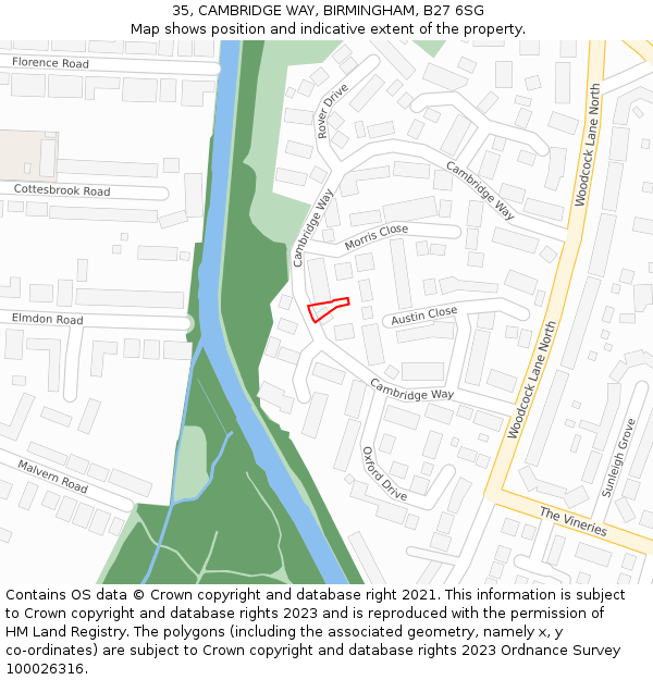 35, CAMBRIDGE WAY, BIRMINGHAM, B27 6SG: Location map and indicative extent of plot