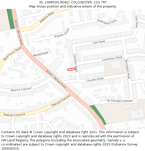 35, CAMPION ROAD, COLCHESTER, CO2 7RT: Location map and indicative extent of plot