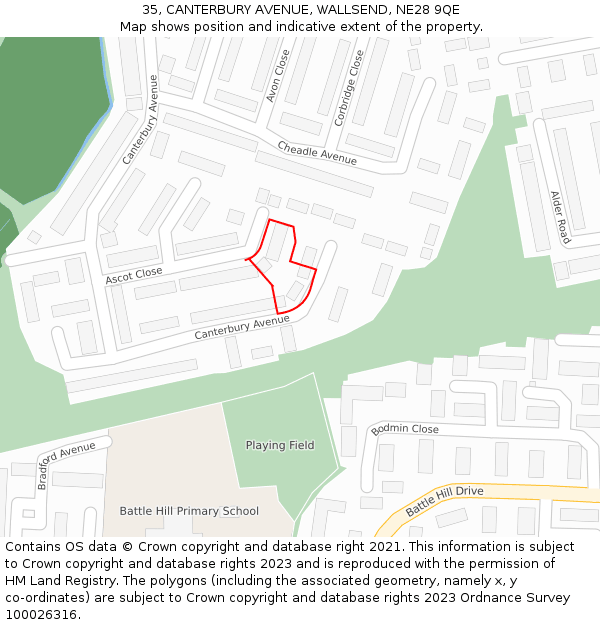 35, CANTERBURY AVENUE, WALLSEND, NE28 9QE: Location map and indicative extent of plot