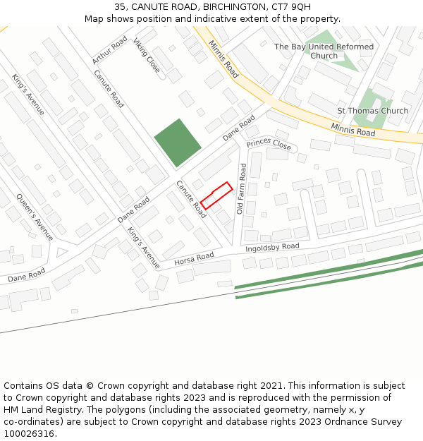 35, CANUTE ROAD, BIRCHINGTON, CT7 9QH: Location map and indicative extent of plot