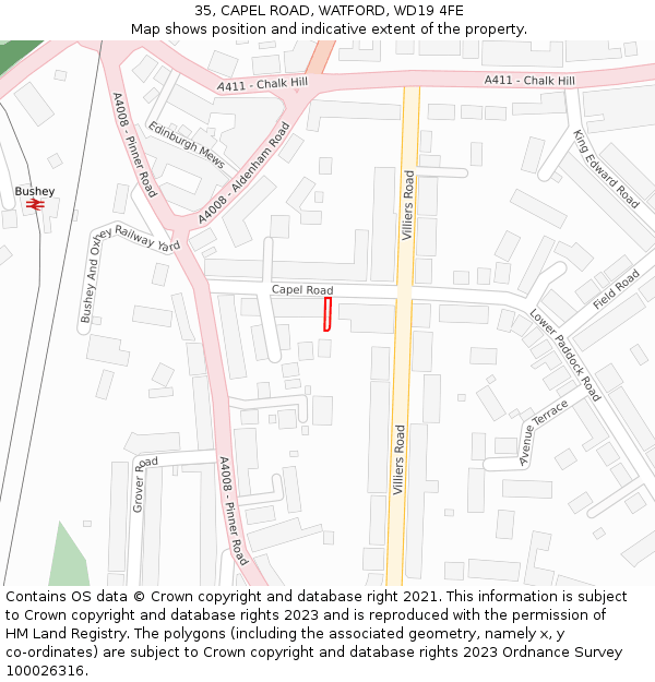 35, CAPEL ROAD, WATFORD, WD19 4FE: Location map and indicative extent of plot