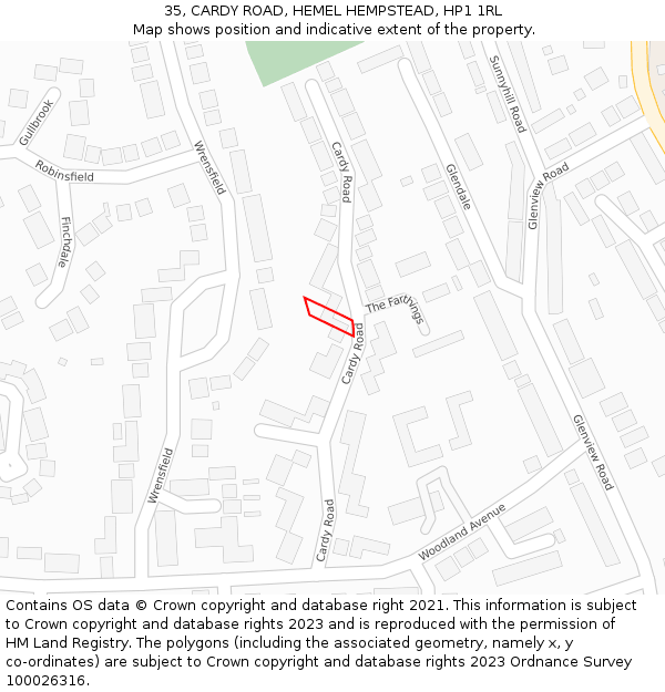 35, CARDY ROAD, HEMEL HEMPSTEAD, HP1 1RL: Location map and indicative extent of plot