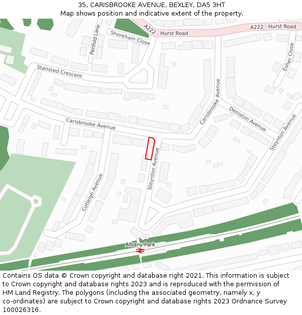 35, CARISBROOKE AVENUE, BEXLEY, DA5 3HT: Location map and indicative extent of plot