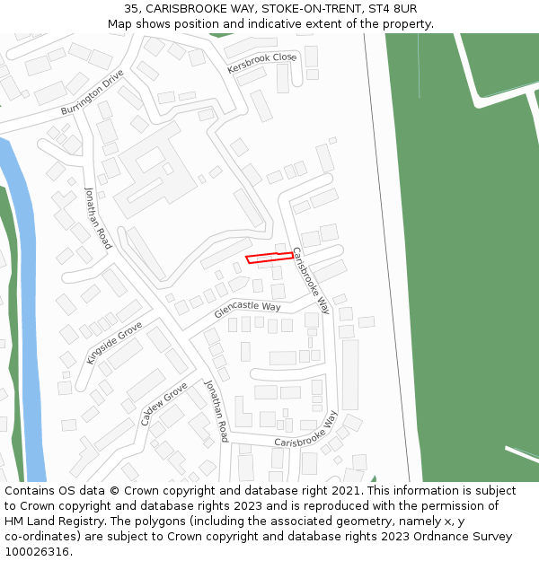 35, CARISBROOKE WAY, STOKE-ON-TRENT, ST4 8UR: Location map and indicative extent of plot