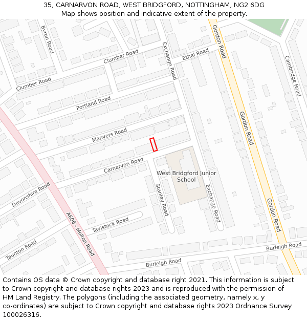 35, CARNARVON ROAD, WEST BRIDGFORD, NOTTINGHAM, NG2 6DG: Location map and indicative extent of plot