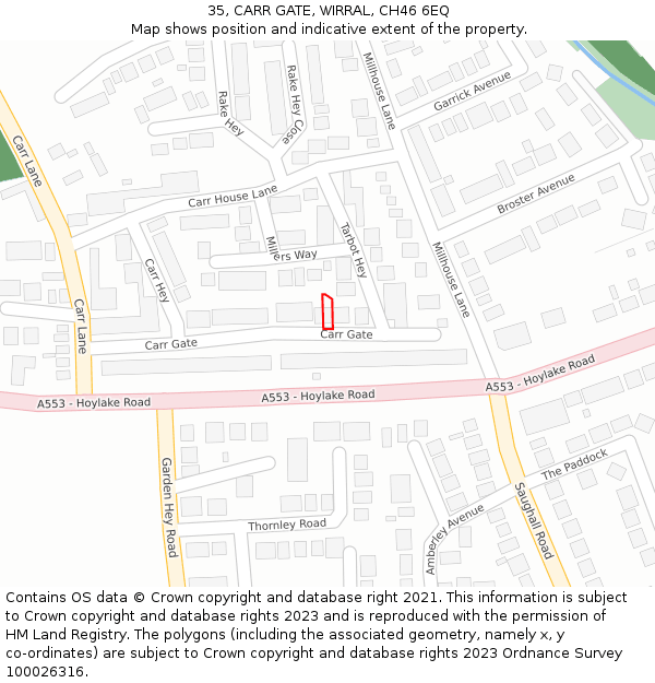 35, CARR GATE, WIRRAL, CH46 6EQ: Location map and indicative extent of plot