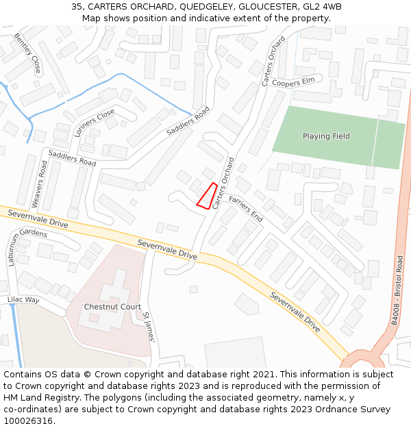 35, CARTERS ORCHARD, QUEDGELEY, GLOUCESTER, GL2 4WB: Location map and indicative extent of plot