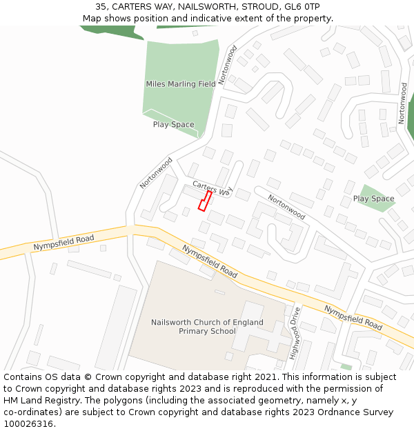 35, CARTERS WAY, NAILSWORTH, STROUD, GL6 0TP: Location map and indicative extent of plot