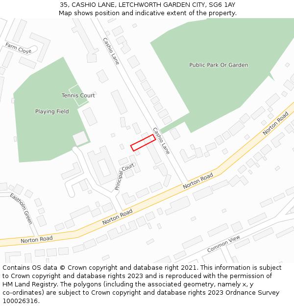 35, CASHIO LANE, LETCHWORTH GARDEN CITY, SG6 1AY: Location map and indicative extent of plot