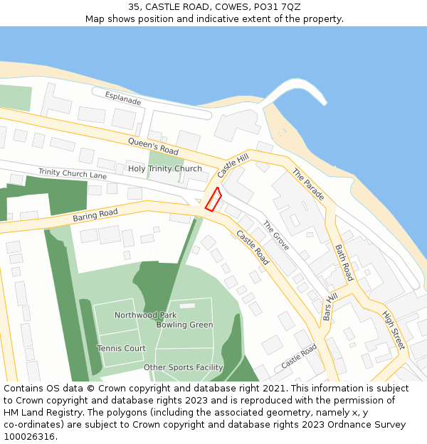 35, CASTLE ROAD, COWES, PO31 7QZ: Location map and indicative extent of plot