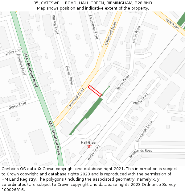 35, CATESWELL ROAD, HALL GREEN, BIRMINGHAM, B28 8NB: Location map and indicative extent of plot