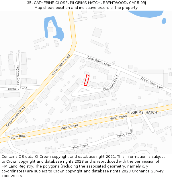 35, CATHERINE CLOSE, PILGRIMS HATCH, BRENTWOOD, CM15 9RJ: Location map and indicative extent of plot