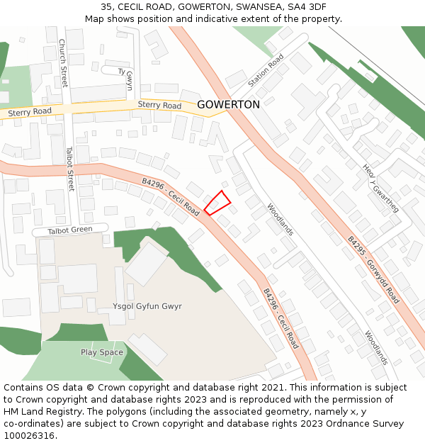 35, CECIL ROAD, GOWERTON, SWANSEA, SA4 3DF: Location map and indicative extent of plot