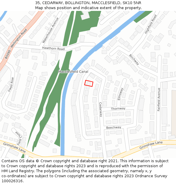 35, CEDARWAY, BOLLINGTON, MACCLESFIELD, SK10 5NR: Location map and indicative extent of plot