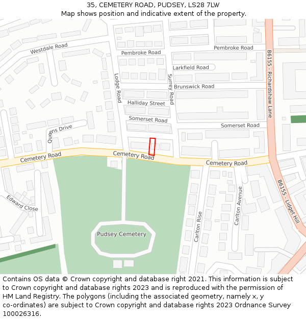 35, CEMETERY ROAD, PUDSEY, LS28 7LW: Location map and indicative extent of plot