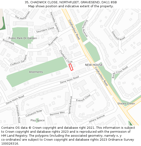 35, CHADWICK CLOSE, NORTHFLEET, GRAVESEND, DA11 8SB: Location map and indicative extent of plot