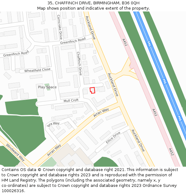 35, CHAFFINCH DRIVE, BIRMINGHAM, B36 0QH: Location map and indicative extent of plot